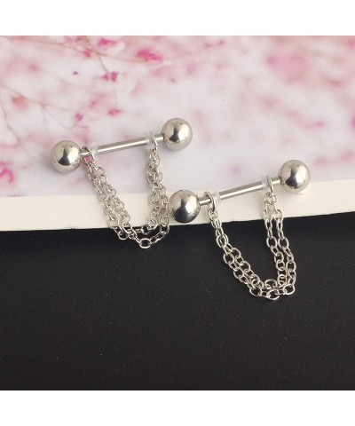 Steel Nipple Shield Rings Tongue Barbell Piercing Jewelry Barbell Rings Piercing Retainer Chain Dangle for Women Men 2 PCS ro...