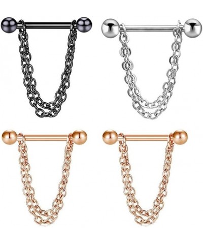 Steel Nipple Shield Rings Tongue Barbell Piercing Jewelry Barbell Rings Piercing Retainer Chain Dangle for Women Men 2 PCS ro...