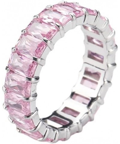 Women's Stainless Steel Colorful Zircon Gemstone Ring Size 6-10 6 Silver-Pink $10.25 Rings