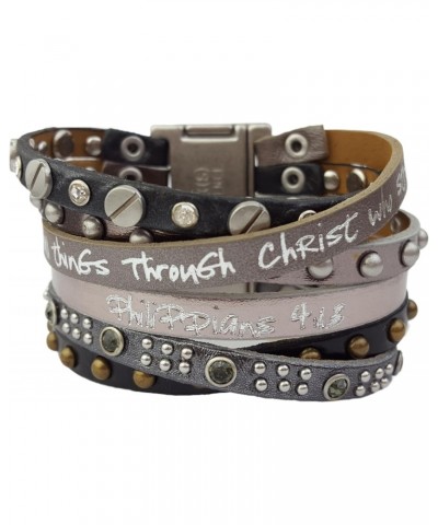 Metallic Black/Pewter Leather Inspired Wrist Bracelet Philippians 4:13 $11.87 Bracelets