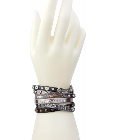 Metallic Black/Pewter Leather Inspired Wrist Bracelet Philippians 4:13 $11.87 Bracelets