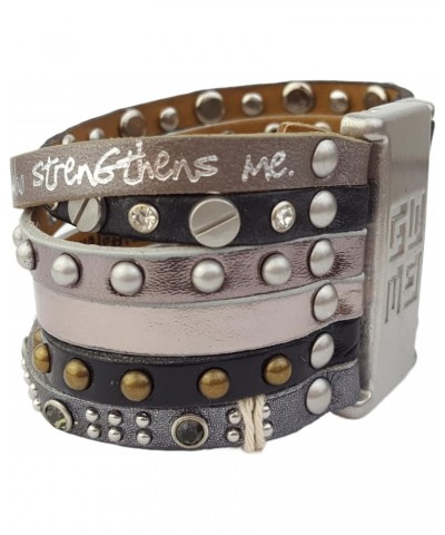 Metallic Black/Pewter Leather Inspired Wrist Bracelet Philippians 4:13 $11.87 Bracelets