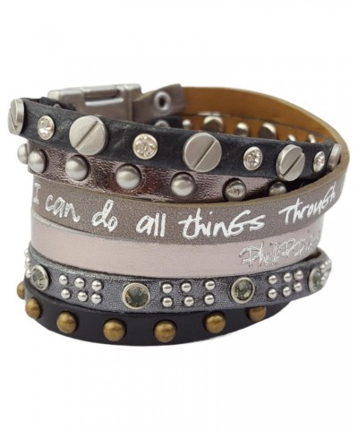 Metallic Black/Pewter Leather Inspired Wrist Bracelet Philippians 4:13 $11.87 Bracelets