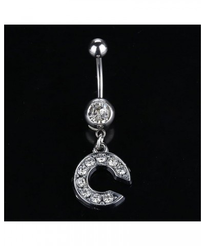 Initial Belly Button Rings 14G Surgical Stainless Steel 26 Letter Dangle Navel Barbell Stud Cubic Zirconia Body Piercing C $1...