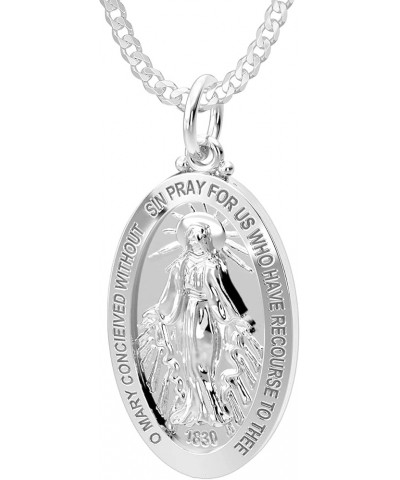 Ladies 26mm Polished 925 Sterling Silver Large Virgin Mary Pendant Necklace, 18in to 24in 24in 2.3mm Curb Chain $31.04 Necklaces