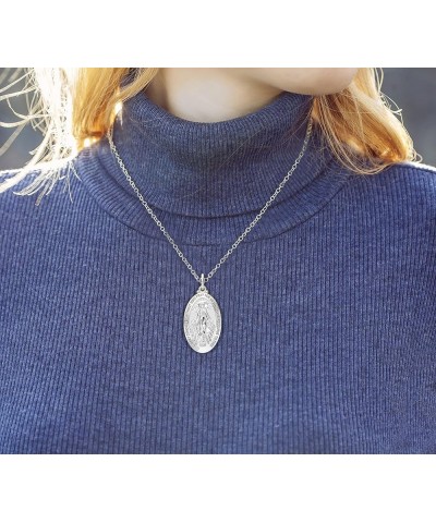 Ladies 26mm Polished 925 Sterling Silver Large Virgin Mary Pendant Necklace, 18in to 24in 24in 2.3mm Curb Chain $31.04 Necklaces