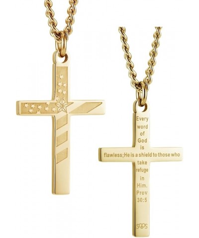 Women's Flag Cross Necklace Stainless Steel Gold Plated Unique American Pride Christian Values Striking Christian Jewelry Pro...