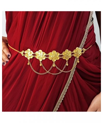 Gold Tone Indian Jewelry for Women Dubai Style Kamarbandh Indian Gold Tone Big Round Floral Layered Chain Kamarbandh Fringe B...