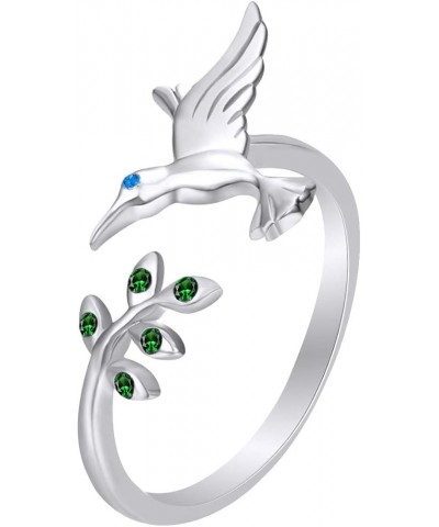 Birds & Tree Leaves Adjustable Ring 14k Gold Over Sterling Silver white-gold-plated-silver Blue Topaz $34.50 Rings