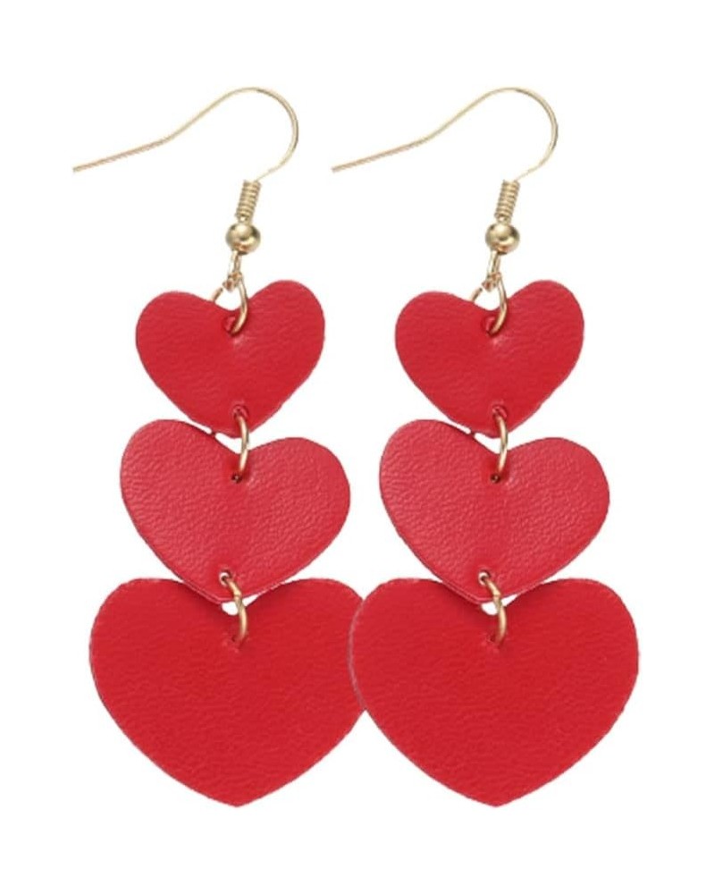 Leather Heart Earrings for Women Lightweight Love Heart Drop Earrings Multilayer Faux Leather Heart Shape Earrings Hook Jewel...