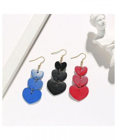 Leather Heart Earrings for Women Lightweight Love Heart Drop Earrings Multilayer Faux Leather Heart Shape Earrings Hook Jewel...