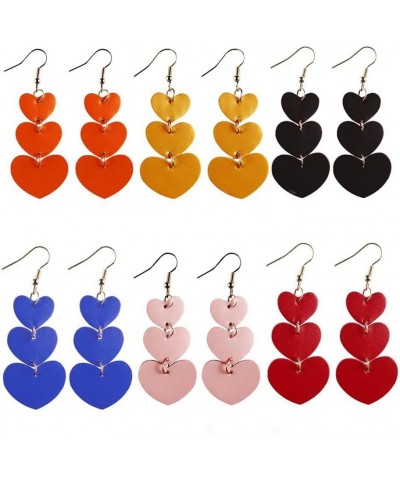 Leather Heart Earrings for Women Lightweight Love Heart Drop Earrings Multilayer Faux Leather Heart Shape Earrings Hook Jewel...