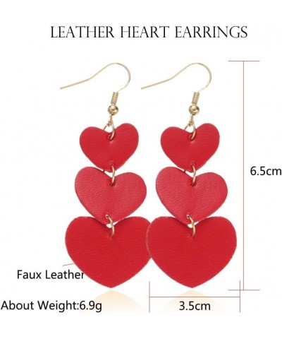 Leather Heart Earrings for Women Lightweight Love Heart Drop Earrings Multilayer Faux Leather Heart Shape Earrings Hook Jewel...