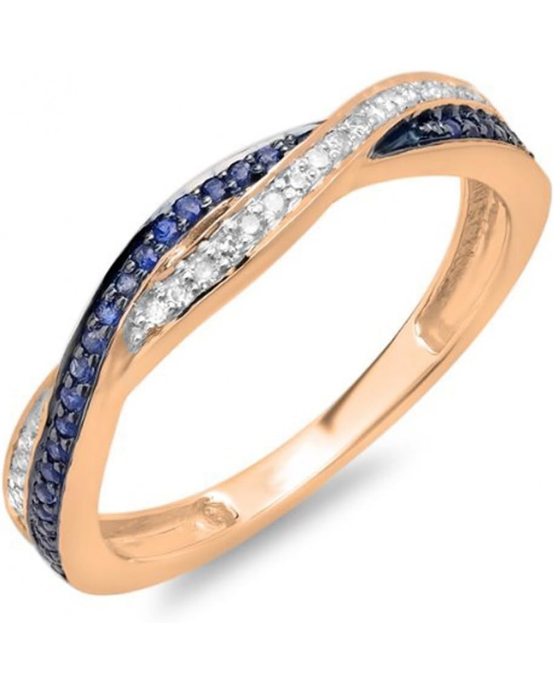 Round Blue Sapphire & White Diamond Crisscross Engagement Ring for Women in 10K Solid Gold 6.5 Solid Rose Gold $143.51 Rings