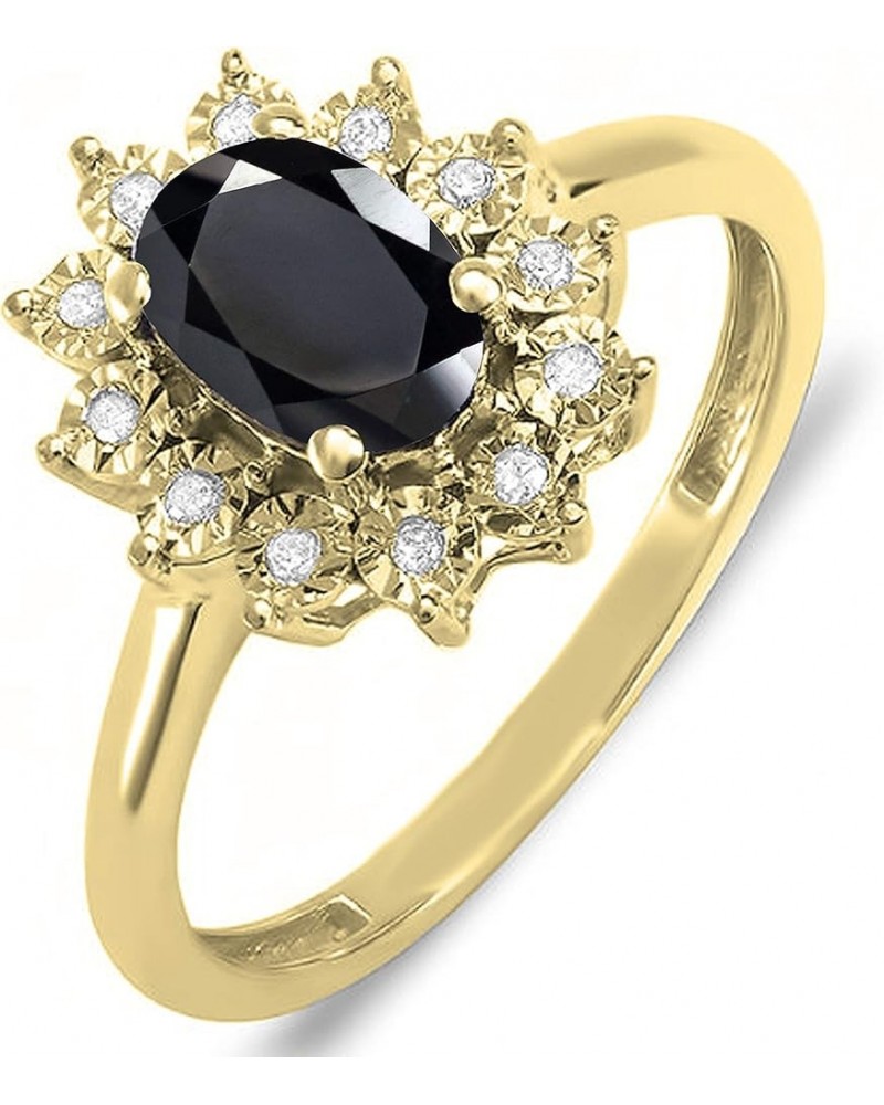 7X5 mm Oval Onyx & Round White Diamond Ladies Flower Cluster Royal Engagement Ring, Available In 10K/14K/18K Gold Ring Size 4...