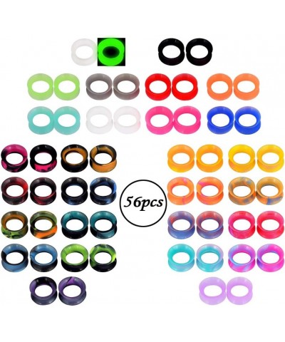 24pcs-100pcs Colorful Silicone Ear Gauges Double Flared Ear Tunnels Set Stretchers Expander Ear Piercing Jewelry 56pcs, gauge...