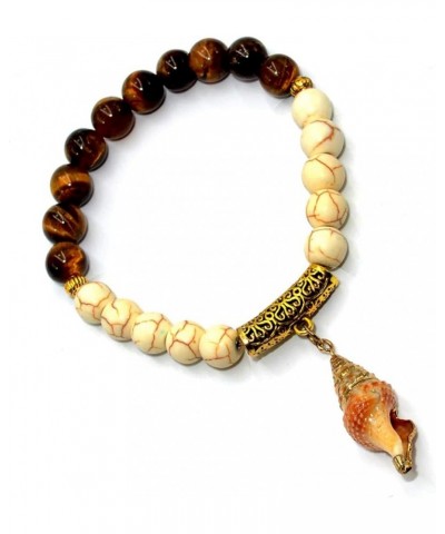 Tiger Eye Natural Stone Bracelet Collection - (Ethnic Wallet Gift) Tiger Eye/Howlite Stone Bead Bracelet with Sea Shell $9.85...