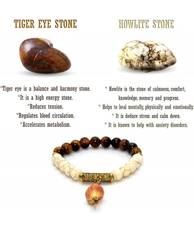 Tiger Eye Natural Stone Bracelet Collection - (Ethnic Wallet Gift) Tiger Eye/Howlite Stone Bead Bracelet with Sea Shell $9.85...