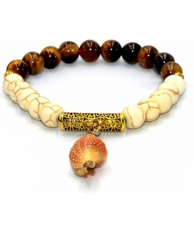 Tiger Eye Natural Stone Bracelet Collection - (Ethnic Wallet Gift) Tiger Eye/Howlite Stone Bead Bracelet with Sea Shell $9.85...