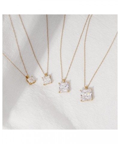 10K 14K Real Solid Gold Solitaire Necklace for Women | 10K 14K White or Yellow Gold Emerald Cut Pendant Necklace | 0.5 to 3 C...