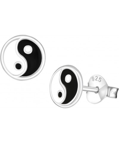 7mm Black & White Yin Yang Disc Studs Solid 925 Sterling Silver Tiny Small Earrings Pair $10.44 Earrings