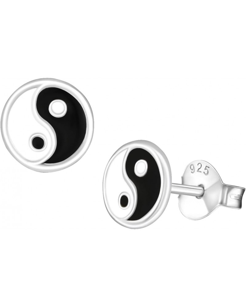 7mm Black & White Yin Yang Disc Studs Solid 925 Sterling Silver Tiny Small Earrings Pair $10.44 Earrings