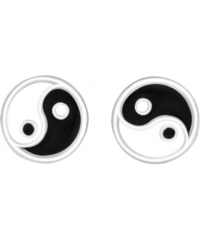 7mm Black & White Yin Yang Disc Studs Solid 925 Sterling Silver Tiny Small Earrings Pair $10.44 Earrings