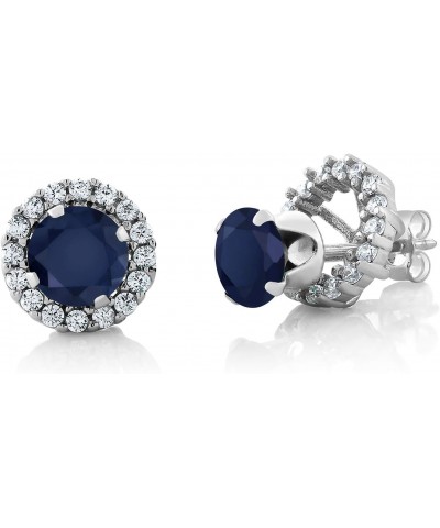 925 Sterling Silver Blue Sapphire Removable Jacket Stud Halo Earrings For Women (2.20 Cttw, Gemstone Birthstone, Round Cut 6M...