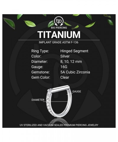 Premium Body Jewelry - Titanium Hinged Segment Ring in D-Shape with Half Side Crystals - 16G - Septum Cartilage Helix Tragus ...