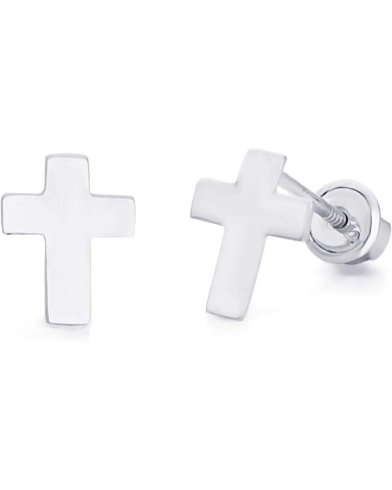 14K White Gold Polished Cross Stud Earrings With Screw Back $26.32 Earrings