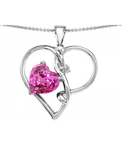 Sterling Silver Large 10mm Heart Shaped Simulated Stone Knotted Heart Pendant Created Pink Sapphire $26.95 Necklaces