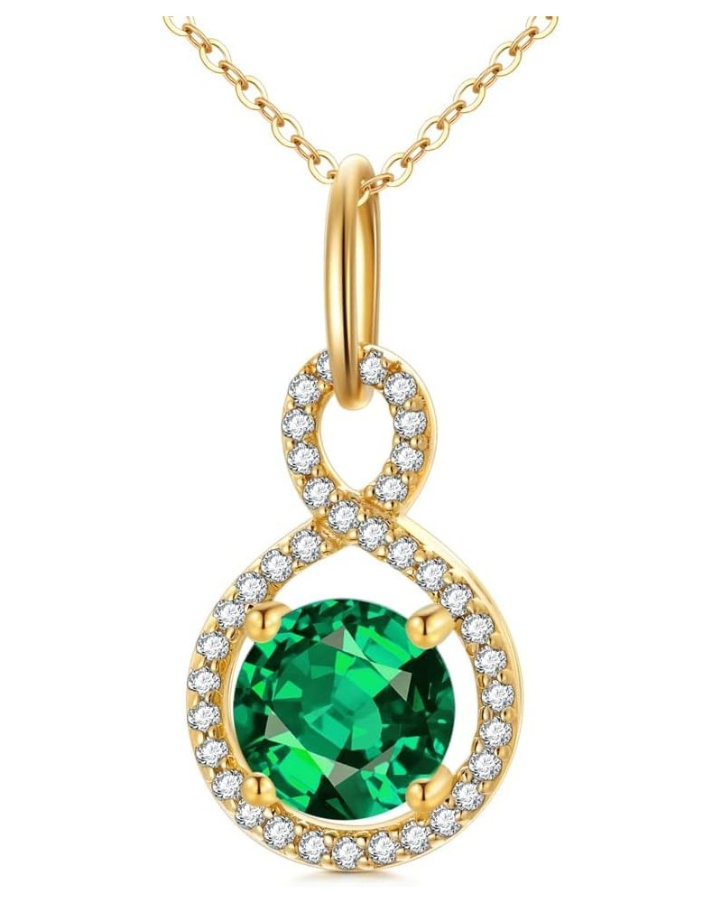 14K Gold Emerald Necklace, Real Yellow Gold Infinity Created-Emerald Green Pendant Necklace, Birthstone Necklace for Women Gi...