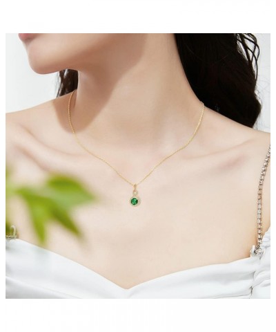 14K Gold Emerald Necklace, Real Yellow Gold Infinity Created-Emerald Green Pendant Necklace, Birthstone Necklace for Women Gi...