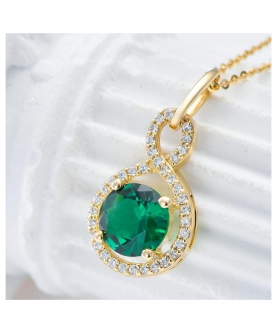 14K Gold Emerald Necklace, Real Yellow Gold Infinity Created-Emerald Green Pendant Necklace, Birthstone Necklace for Women Gi...