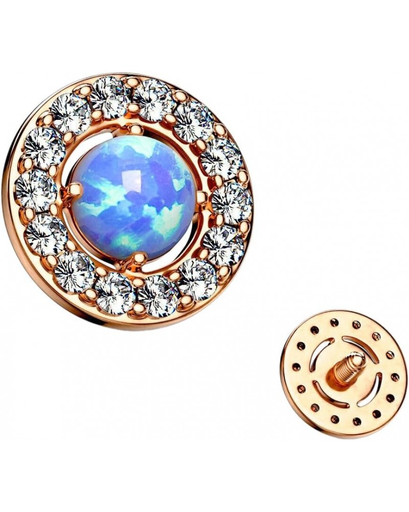 7 mm Paved CZ and Opal Center Internally Threaded Dermal Anchor Tops 14G Gold/Opal Blue Body Unique Jewelry Delicate Design P...