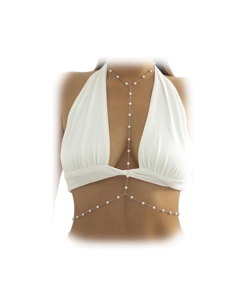 Sexy Pearl Bra Body Chain Jewelry Summer Beach Pearl Harness Bra Chain Necklace Bikini Festival Rave Pearl Bra Bralette Trend...