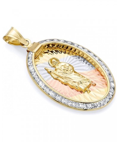 14k REAL Tri Color Gold CZ San Judas Medal Charm Pendant (Size : 25 x 14 mm) $51.45 Pendants