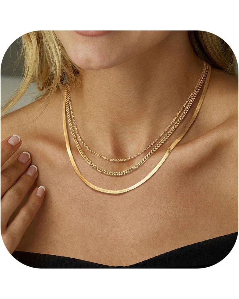 Gold Necklace for Women Trendy, Dainty 14K Gold/Silver Herringbone Snake Chain Necklace Layered Herringbone Necklace Gold Cha...