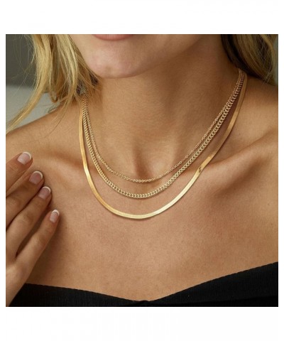 Gold Necklace for Women Trendy, Dainty 14K Gold/Silver Herringbone Snake Chain Necklace Layered Herringbone Necklace Gold Cha...