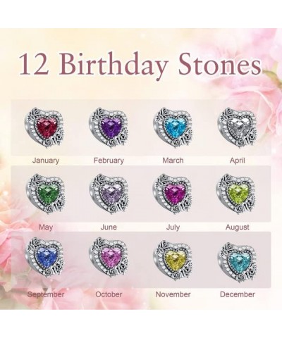 Birthstone Charms for Bracelets, Rose 925 Sterling Silver Love Heart Bead Pendant, Happy Birthday Mother's day Jewelry Gifts ...