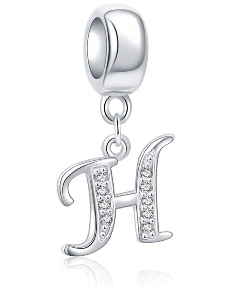 925 Sterling Silver Charms Alphabet Beads fit Pandora Charm Bracelets A-Z Letter Initial Spacer Dangle Clear CZ Stone Authent...