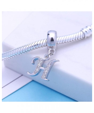 925 Sterling Silver Charms Alphabet Beads fit Pandora Charm Bracelets A-Z Letter Initial Spacer Dangle Clear CZ Stone Authent...