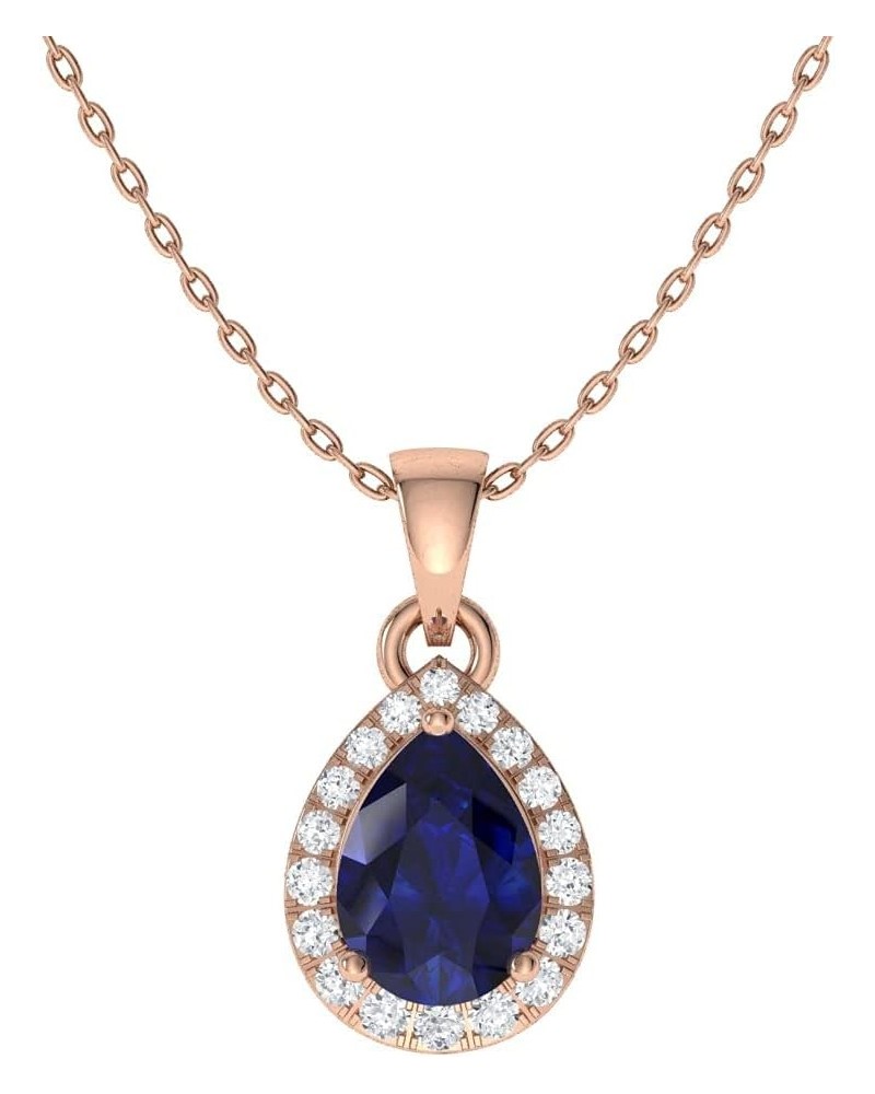 Natural and Certified Pear Gemstone and Diamond Halo Drop Petite Necklace in 14k Solid Gold | 0.33 Carat Pendant with 18 Inch...