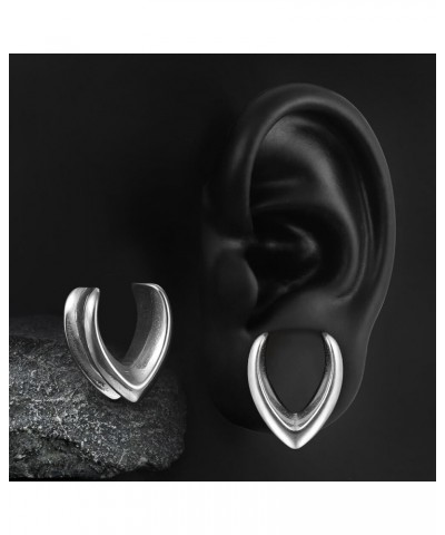 2PCS 8mm-25mm (0G-1") Punk V Shape Saddle Plugs Tunnels for Ears Women Men, Hypoallergenic 316 Stainless Steel Ear Gauges Ear...