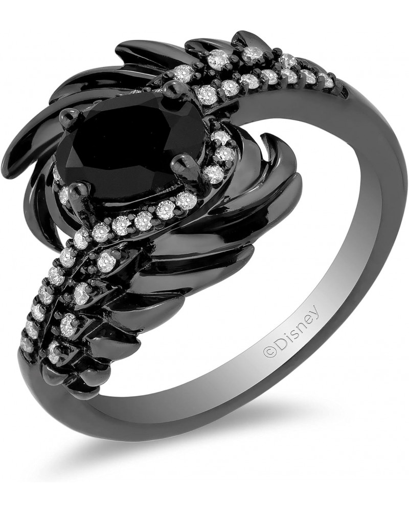 Enchanted Disney Fine Jewelry Sterling Silver with Black Rhodium 1/6 Cttw Diamond and Onyx Maleficent Wings Ring $81.60 Rings