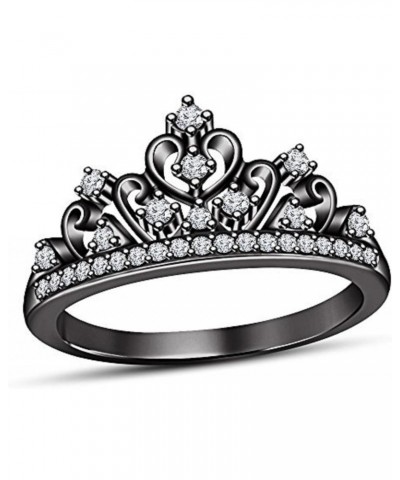 14K Black Rhodium Plated 925 Sterling Silver Cubic Zirconia Round Princess Crown Ring $36.75 Rings