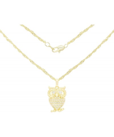 Owl Charm Pendant 14K Gold Filled Rope Box Cuban Link Chain Necklace Set Lobster Clasp Fashion Cubic Zirconia Jewelry Gift CZ...