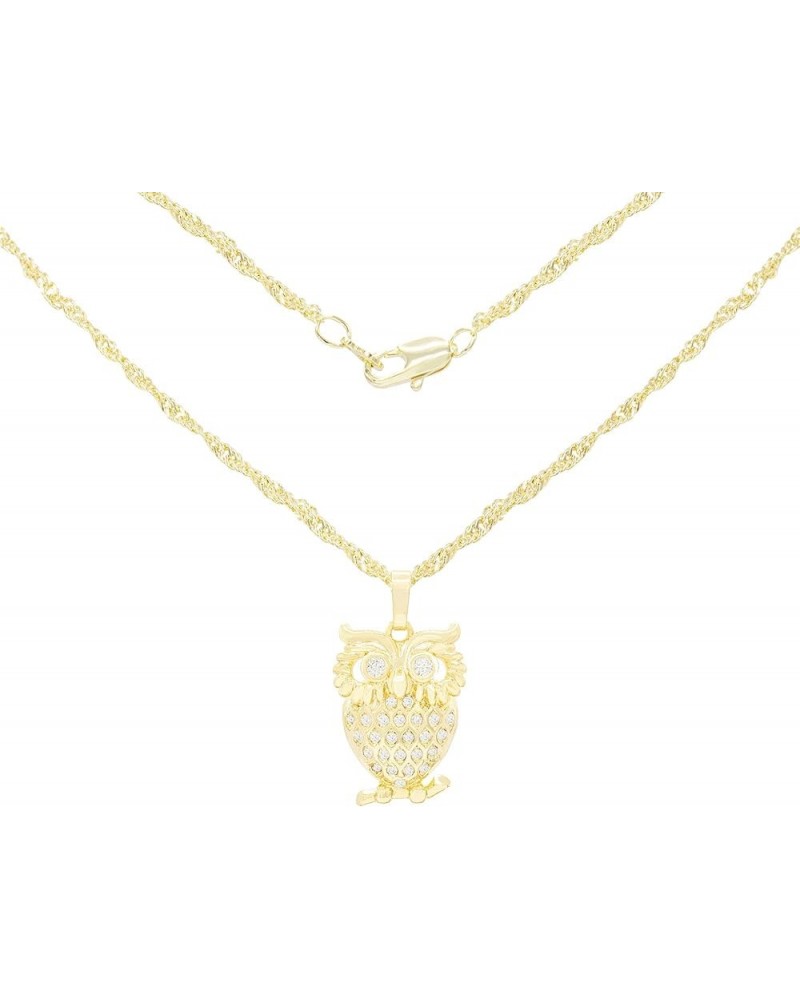 Owl Charm Pendant 14K Gold Filled Rope Box Cuban Link Chain Necklace Set Lobster Clasp Fashion Cubic Zirconia Jewelry Gift CZ...