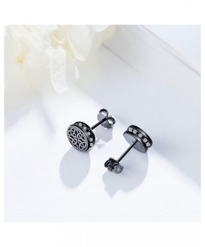 Black Stud Earrings 925 Sterling Silver Celtic Earrings Black Round Earrings Celtic Knot Jewelry for Women Men Birthday(Black...