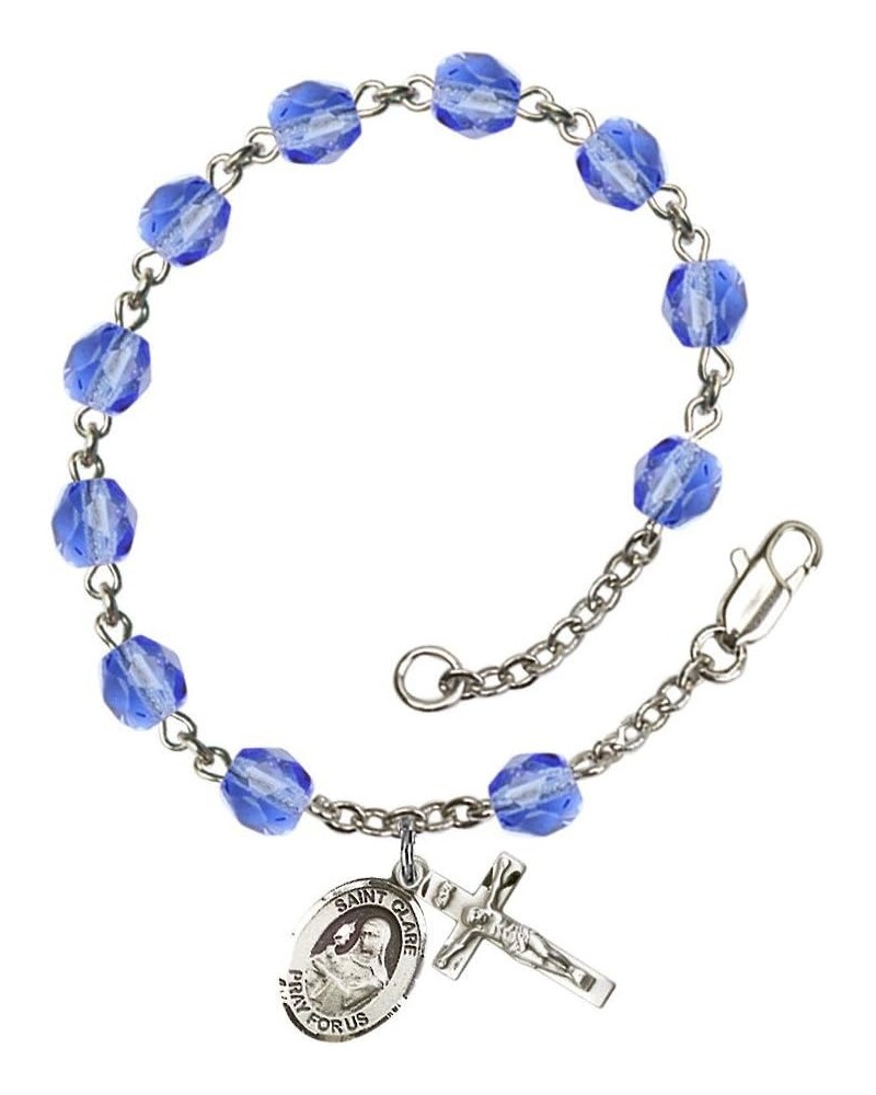 St. Clare of Assisi Silver Plate Rosary Bracelet 6mm Fire Polished Beads - Every Birth Month Color September Blue $29.92 Brac...